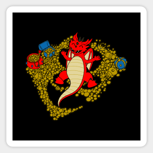 Funny Cute Fantasy Dragon Snow Angel Lying In Gold Cartoon Magnet